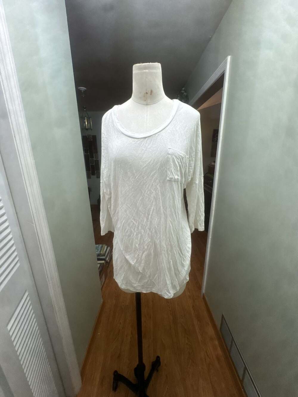 Misia Women's White Long Sleeve Top with Button Back Detail and Front Pocket